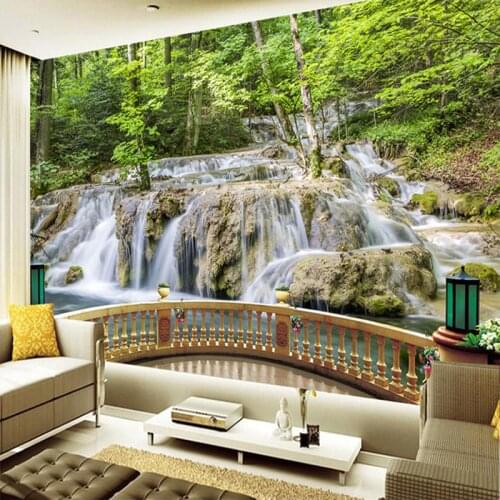 Chinese Wallpaper Waterfall Forest Landscape Nature 3D Mural Living Room TV Backdrop Wallpaper Green Eye Home Decor Papier Peint