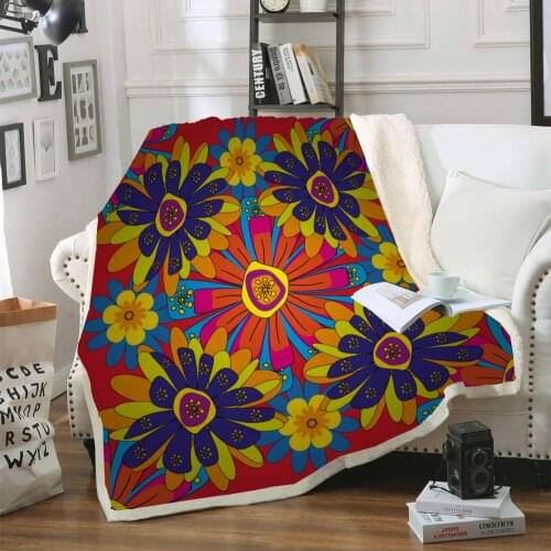 Bohemian Style Sherpa Blanket Ethnic Pattern Blanket Throw Blanket Bedding Thick Warm On The Bed Sofa Washable