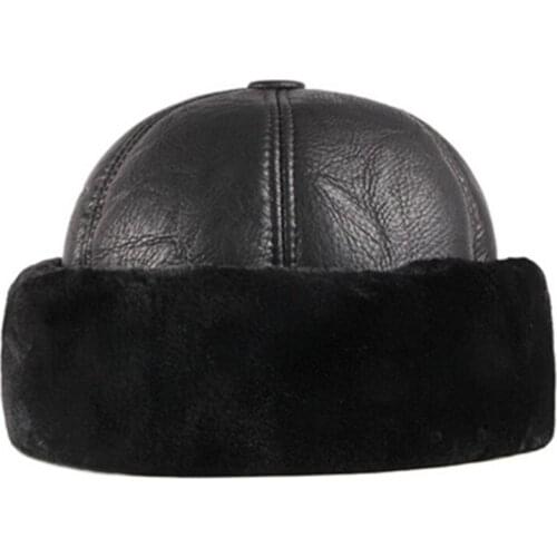 XdanqinX Thick Velvet Warm Male Winter Hat Winter Mens Warm Bomber Hats Middle-aged Men PU Imitation Leather Cap Brands Dad Hat