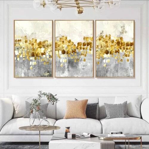 Poster Abstact Golden Shape Canvas Painting and Prints Wall Art Pictures Decoration for Living Room 3Pcs Frameless Style