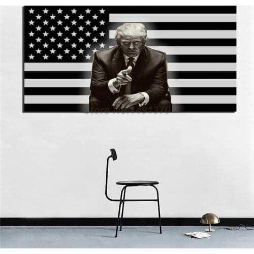 President Donald Trump On Black And White U.S. Flag Poster Painting On Canvas Bedroom Wall Art Decoration Pictures Home Decor