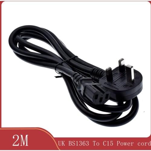 Durable Black 2M Copper CE certificed British BS1363 electrical extension cord UK to C15 PDU chassis server AC power cable