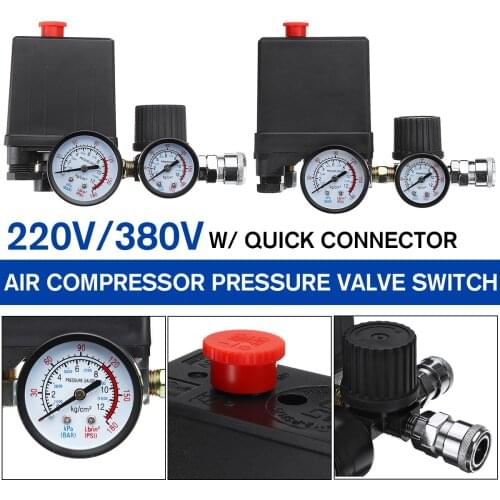 220V/380V Air Compressor Pressure Switch Control Valve Manifold Relief Regulator Gauge with 4 Quick Connectors 30-120PSI