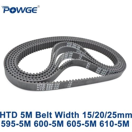 POWGE HTD 5M Timing belt C=595/600/605/610 width 15/20/25mm Teeth 119 120 121 122 HTD5M synchronous Belt 595-5M 600-5M 610-5M