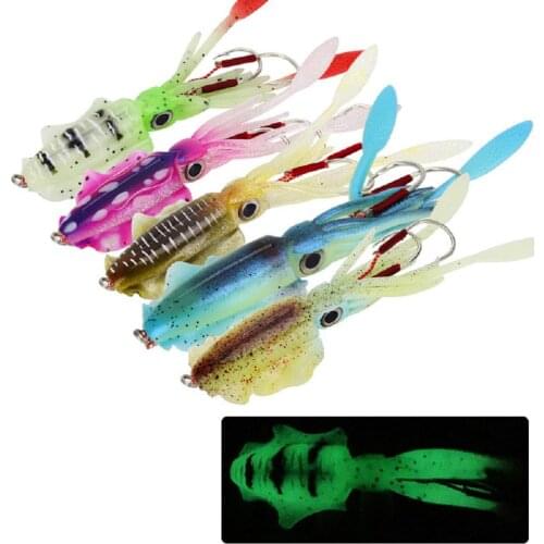Fishing Lure Double Hook Squid Bait Glow-in-the-dark Baits 15cm60g Simulated False Bait Deep Sea Soft Bait