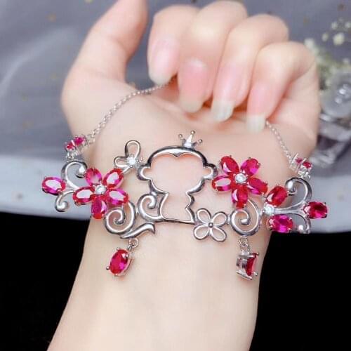 Merry christmas gift monkey flower shape red corundum necklace girl necklace 925 silver certified real natural stone child gift