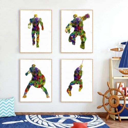 Superheros Cartoon Watercolor Art Painting Fans Gifts Comics Anime Super Hero Posters and Prints Boys Kids Room Home Decoration