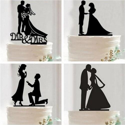 Wedding Cake Topper Bride Groom Mr Mrs Acrylic Black Cake Toppers Wedding Decoration Mariage Party Supplies Adult Favors