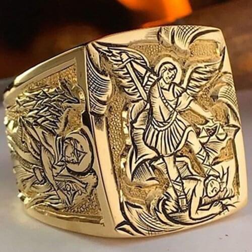 Vintage Gold&Silver Color Handmade Carving Greek Mythology Memorial Rings for Women Men Punk Hip Hop Jewelry Club Party Gift