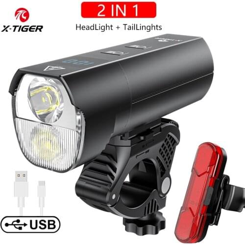X-TIGER Bicycle Light 1800 Lumens Mountain Bike Front Lamp Flashlight 5000mAh Rainproof Aluminum Cycling Light USB Rechargeable