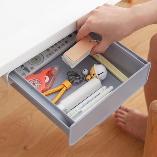 Under Drawer Storage Box Hidden Table Container Kitchen Organizer Self-adhesive Stationery Storage Box For Memo Pen Holder Case