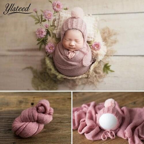 Ylsteed 2 Pcs/set Newborn Photography Props Newborn Blanket Wrap Pompom Hat Baby Photo Props Infant Studio Shooting Accessories