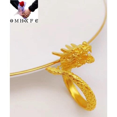 OMHXFC Jewelry Wholesale YM2223 European Fashion Fine Man Male Party Birthday Wedding Gift Vintage Dragon 24KT Gold Open Ring