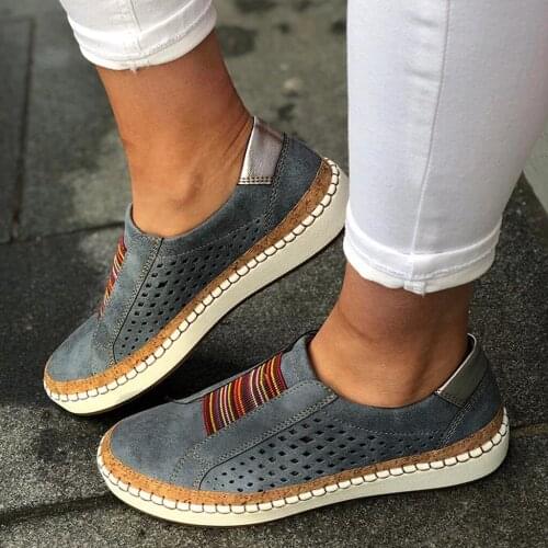 2020 Womens Shoes Fashion Casual Hollow-Out Round Toe Slip On Shoes Flat With Sneakers Female Soft Breathble Summer Shoes