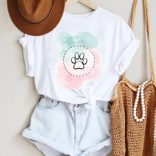 Women Cartoon Dog Paw Lovely Printing 90s Cute Trend Fashion Summer Lady Print Tee Graphic T Top Female Tshirts Clothes T-Shirt