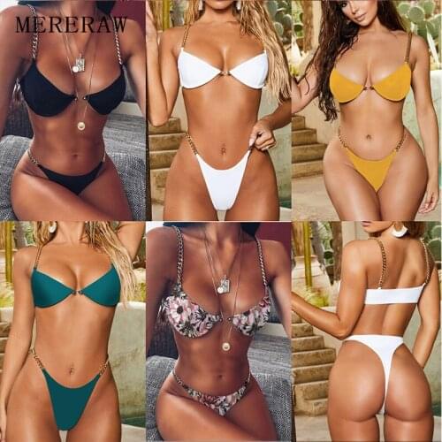 New European and American split swimwear women solid color sexy metal strap swimwear spot wholesale bikini foreign trade
