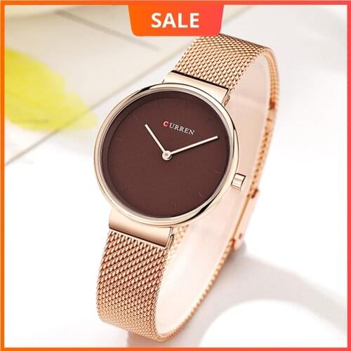 Ladies Dress Mesh Bracelet Watches with Stainless Steel CURREN Simple Fashion Quartz Wristwatch Women Clock Female Montre femme