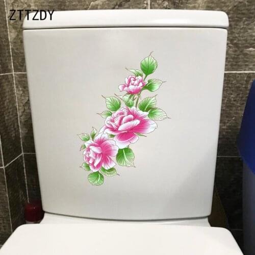 ZTTZDY 12.5*22.7CM Red Hand Drawn Peony Toilet Seat Sticker WC Decor Home Wall Decor T2-0577