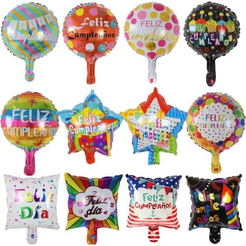 10pcs 10inch Spanish Happy Birthday Foil Balloons Feliz Cumpleanos Baloes Event Birthday Party Decorations Air Golobs Baby Balls
