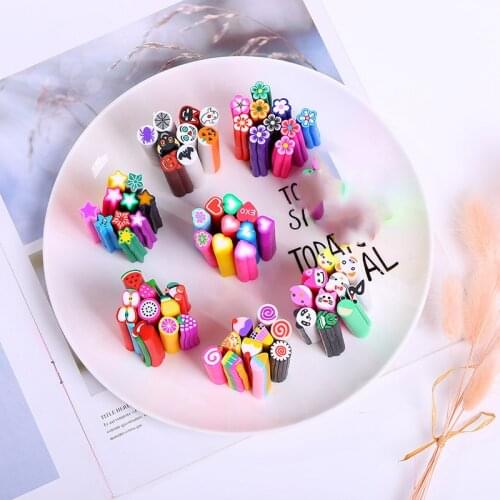 10Pcs Cartoon Fruit Flower Heart Halloween Decoration Polymer Clay Sticks DIY Cut Slices Nail Art Accessories Scrapbook 10*50mm