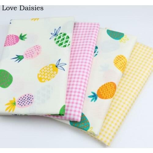 100% Cotton Twill Fruit Pink Greeen Rose Red Yellow Pineapple Check Dots Cloth for DIY Girl Bedding Cushion Apparel Dress Decor