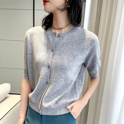 100% Wool Knitted Sweater Womens Cardigan Autumn 2021 Female Casual Short Sleeve Single Breasted Cardigans Coat Femme Jacket