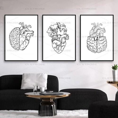 Abstract Black White Heart Brain Blood Vessel Minimalist Poster Modern Home Medical Decoration Canvas Printing Wall Painting