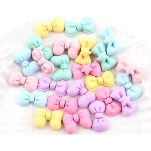 Free Shipping 20pcs Pastel Colors Resin Cabochon Kawaii Ribbon Tie Bow Knot Ornament Accessories Cameo Patch Sticker Beads DIY