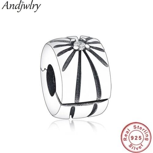 Sterling 925 Silver Sparkling Sunburst Clip Charm Fit Pandora Charms Bracelets Original Silver 925 Berloque DIY Jewelry Beads