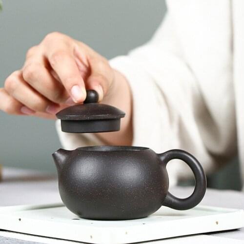 180ml Black Household Handmade Purple Sand Teapot With Lid Black Gold Teapot Stone Teapot Tea Set