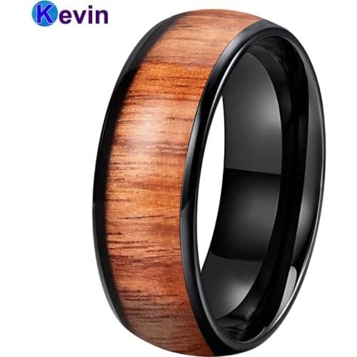Koa Wood Ring Black Tungsten Wedding Band For Men Women With Real Wood Inlay Dome Band Comfort Fit