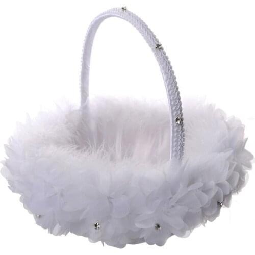 Flower Girl Baskets The Fabric Lace Decoration Cute Handle Flower Girl Basket White Flower Basket for Wedding Decoration AXYD