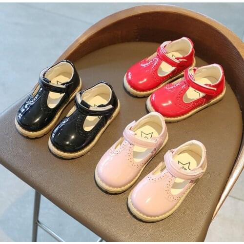 Retro Kids Shoes T Strap Leather Shoes For Girls Non-slip Toddlers Mary Jane Baby Children Buckle Strap Flats