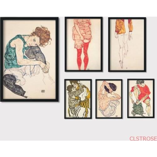 Egon Schiele Body Color Delineation Sketch Figure poster Home Decor Art Canvas Painting Modular Wall Pictures For Living Room