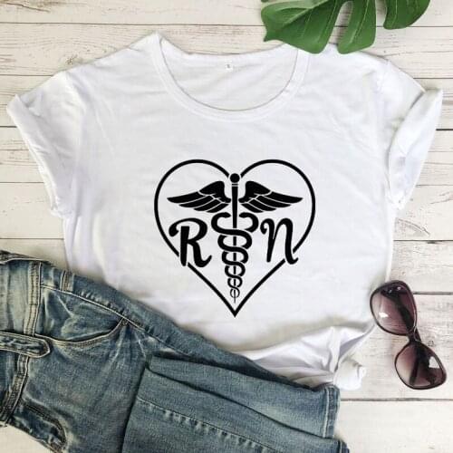 Registered Nurse T-shirt 90s RN Heart Caduceus ICU Nurse Gift Tshirt Cute Women Graphic Essential Workers Tee Shirt Top Femme