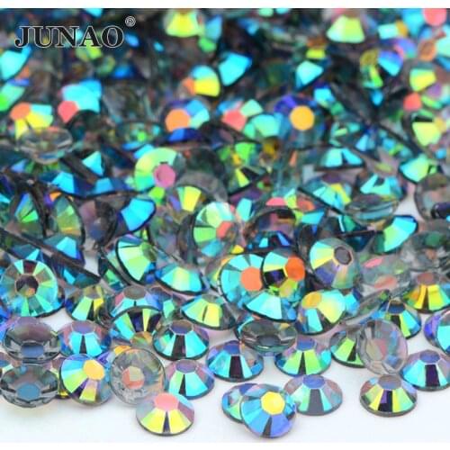 JUNAO 2mm 3mm 4mm 5mm 6mm Wholesale Transparent Black AB Rhinestones Decoration Non Hot Fix Flat Back Crystal Strass for Nails