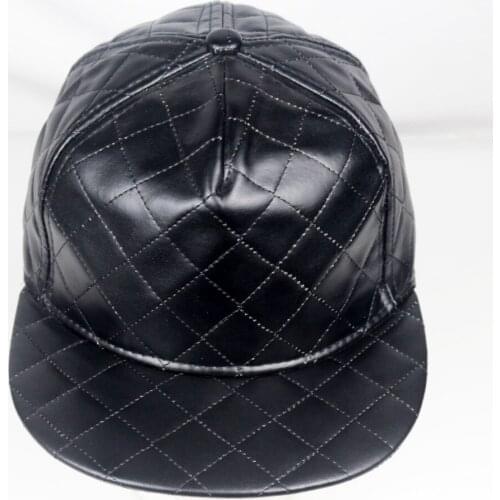 Hip Hop Flat Brim Bill Cap Plaid Baseball Hats for Men Faux Leather Black Soft Lined