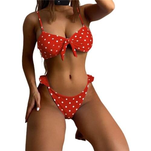 2021 Polka Dot Low-Waisted Bikini Sets Sexy Padded Cups Swimsuit Two Pieces Swimwear Women Beach Bathing Suits