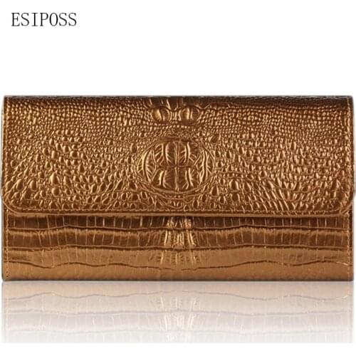 Crocodile pattern patent leather wallet ladies purse women clutch bag Europe fashion genuine leather wallet female envelope bag