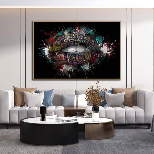 Colorful Street Graffiti Lips Art Canvas Painting Abstract Mouth Posters and Print Modern Wall Art Picture for Living Room Decor