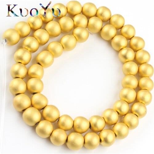 Natural Matte Hematite Plated Gold Stone Beads Round Loose Spacer Beads For Jewelry Making Diy Bracelet Accessories 15"Inches