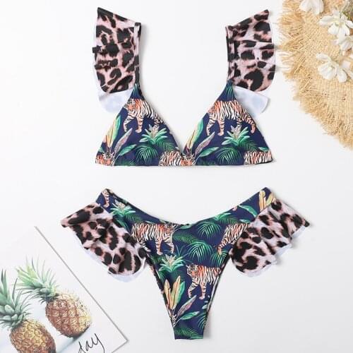 Ruffle Bathing Suit Flounced Swimsuit Animal Floral Print Woman Swimwear Brazilian Bikini Biquinis Triangle Bikini Set Maillot