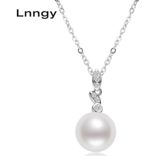 Lnngy 925 Sterling Silver Necklace 7.5-8mm Genuine Freshwater Pearl Pendant Necklace for Women Girls with 18" Silver Chain Gifts