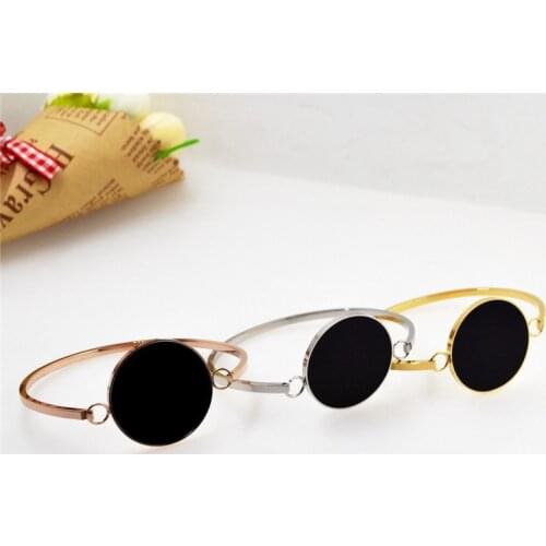 YUN RUO Fashion Brand Gold Silver Color Exaggerated Black Disc Bangle Woman Jewelry 316 L Stainless Steel Not Fade Top Quality