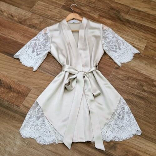 Newest Womens Silk Lace Bathing Robe Lingerie Sexy Mini Dress Wedding Bridesmaid Sleepwear Bathrobe