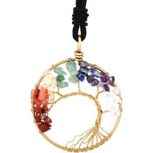 Natural Stone Crystal Pure Handmade Pure Copper Primary Color Twining Life Tree Necklace 12 Pcs/Lot E-082
