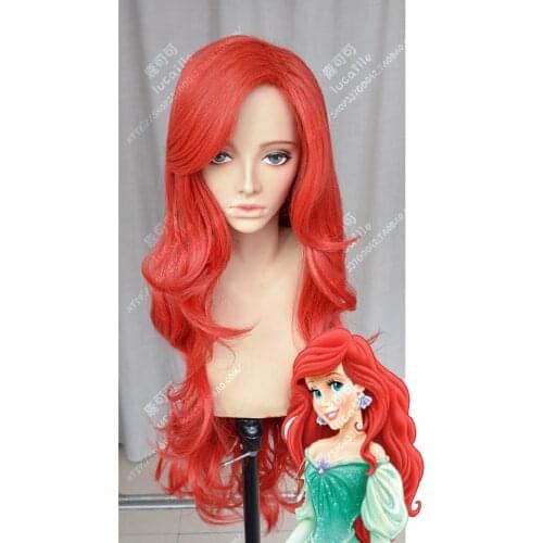 Anime The Little Mermaid Princess Ariel Cosplay Wigs Long Red Heat Resistant Synthetic Hair Wig + Wig Cap