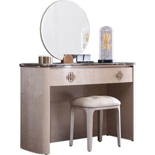 Postmodern light luxury solid wood dressing table simple dressing mirror and stool integrated combination