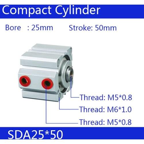SDA25x50 Free shipping 25mm Bore 50mm Stroke Compact Air Cylinders SDA25X50-S Double Action Pneumatic Cylinder