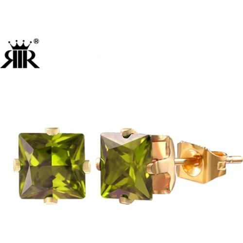 RIR New Design AAA Austrian Crystal Crown Stud Earrings Charm 8mm Colorful For Women Shiny Square Rhinestone Earrings Choose